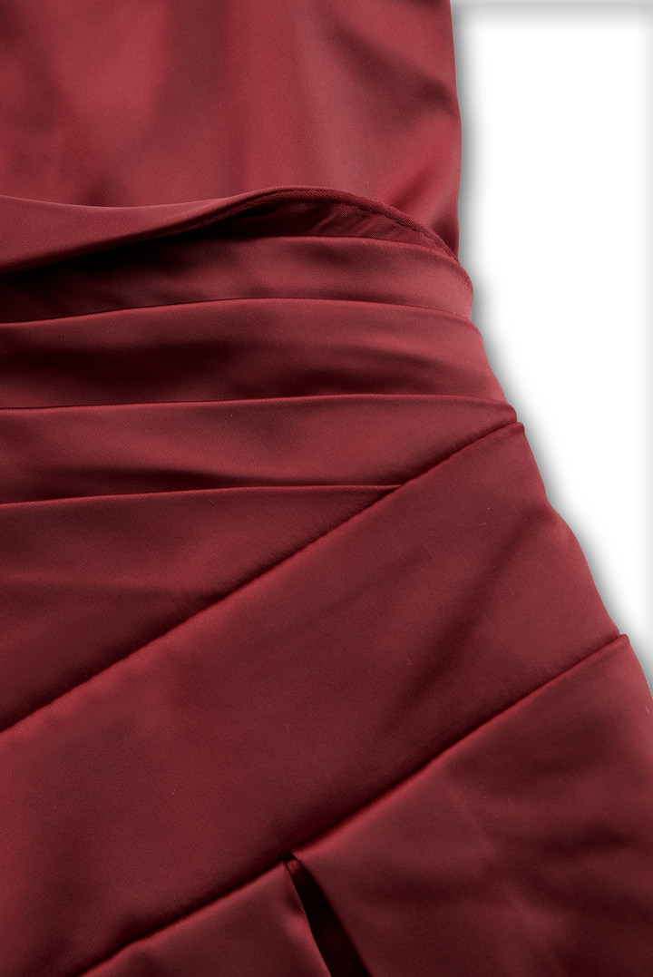 Vintage-Inspired Satin Midi Dress with Draped Collar