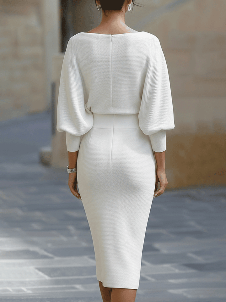 Violet & Grace | White Draped Batwing Midi Dress