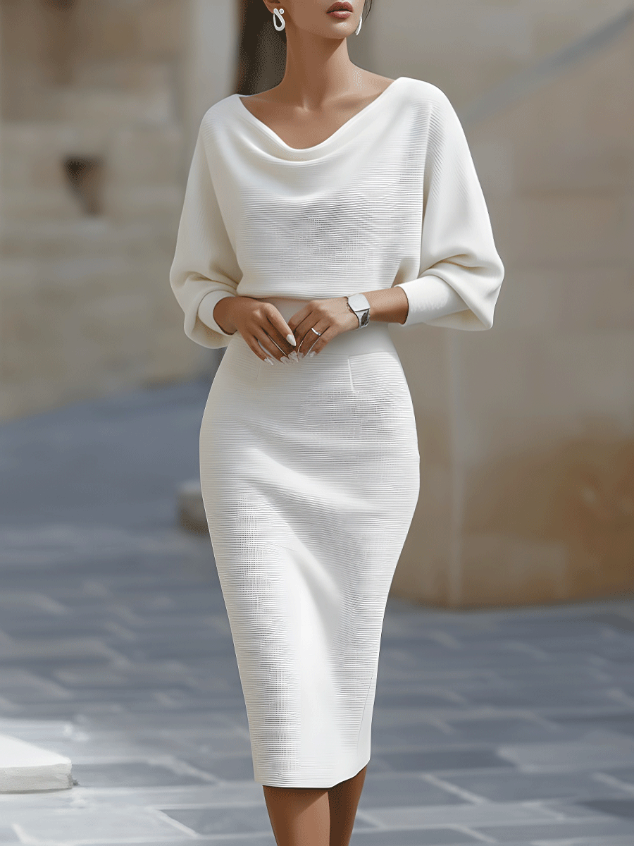 Violet & Grace | White Draped Batwing Midi Dress