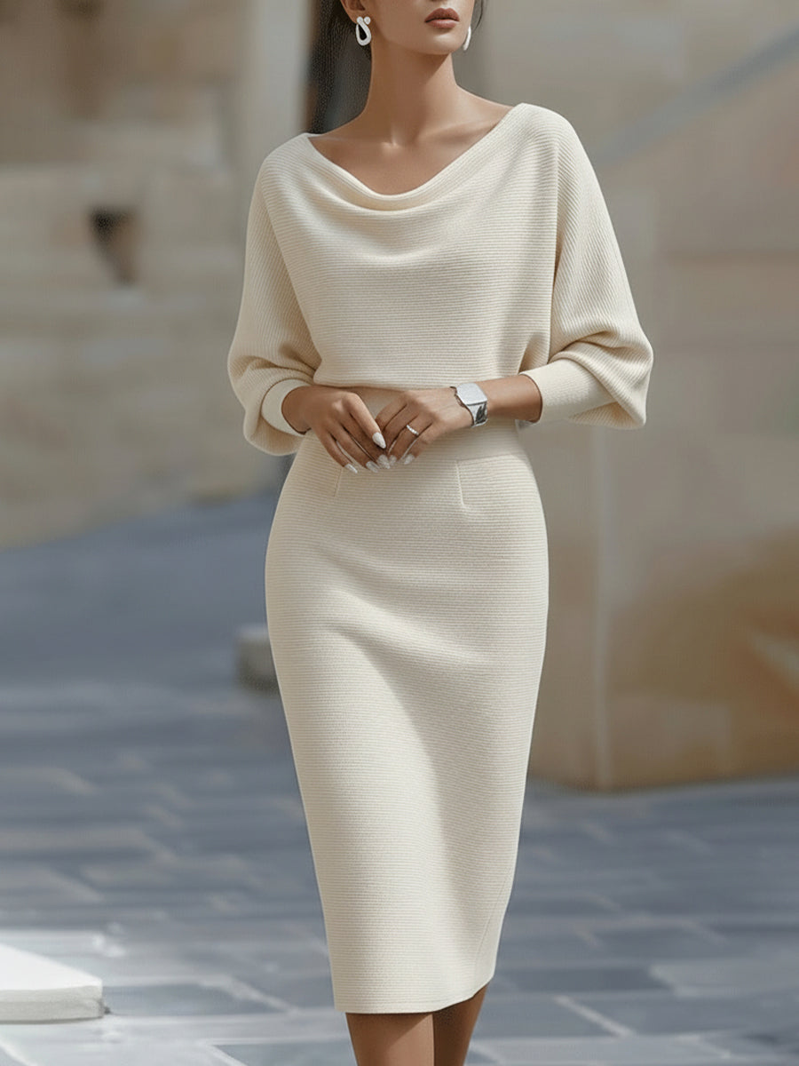 Violet & Grace | White Draped Batwing Midi Dress