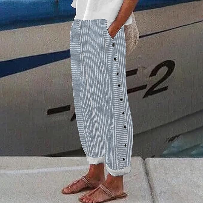 Char – STRIPED BUTTON-ACCENT PANTS