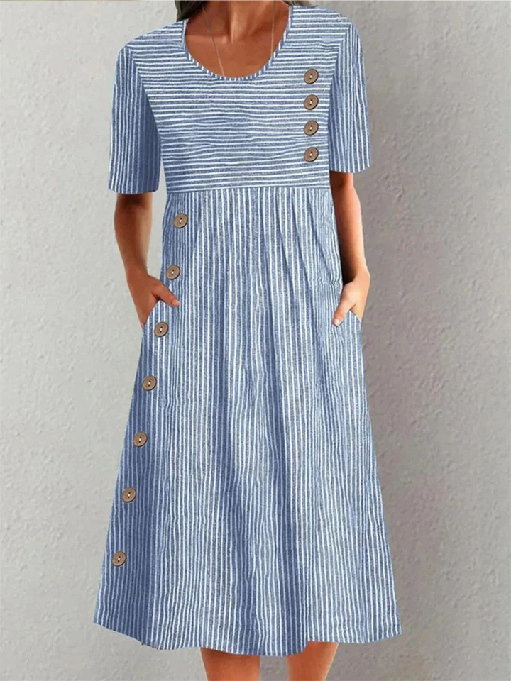 Marina™ | Striped Cotton-Blend Midi Dress