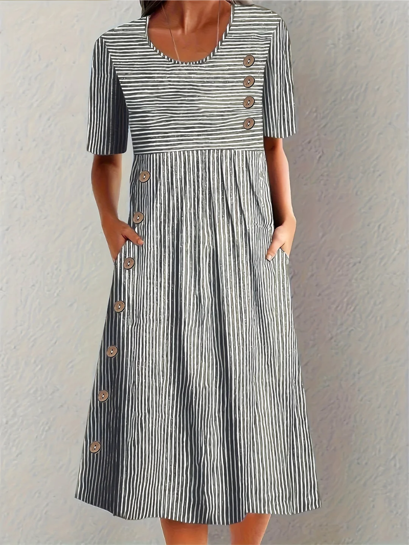 Marina™ | Striped Cotton-Blend Midi Dress