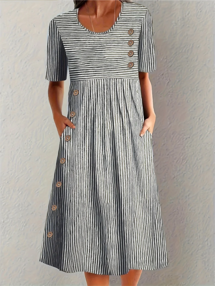 Marina™ | Striped Cotton-Blend Midi Dress
