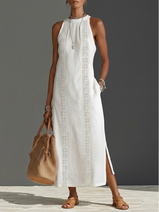 Alessandra™ | Elegant White Linen Maxi Dress