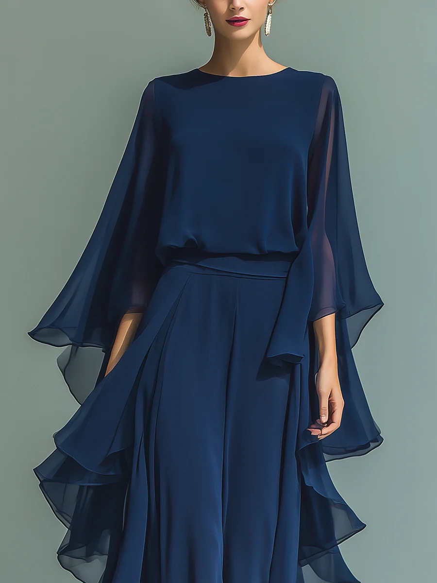 Michaela™ | Elegant Chiffon Sleeve Two-Piece Set