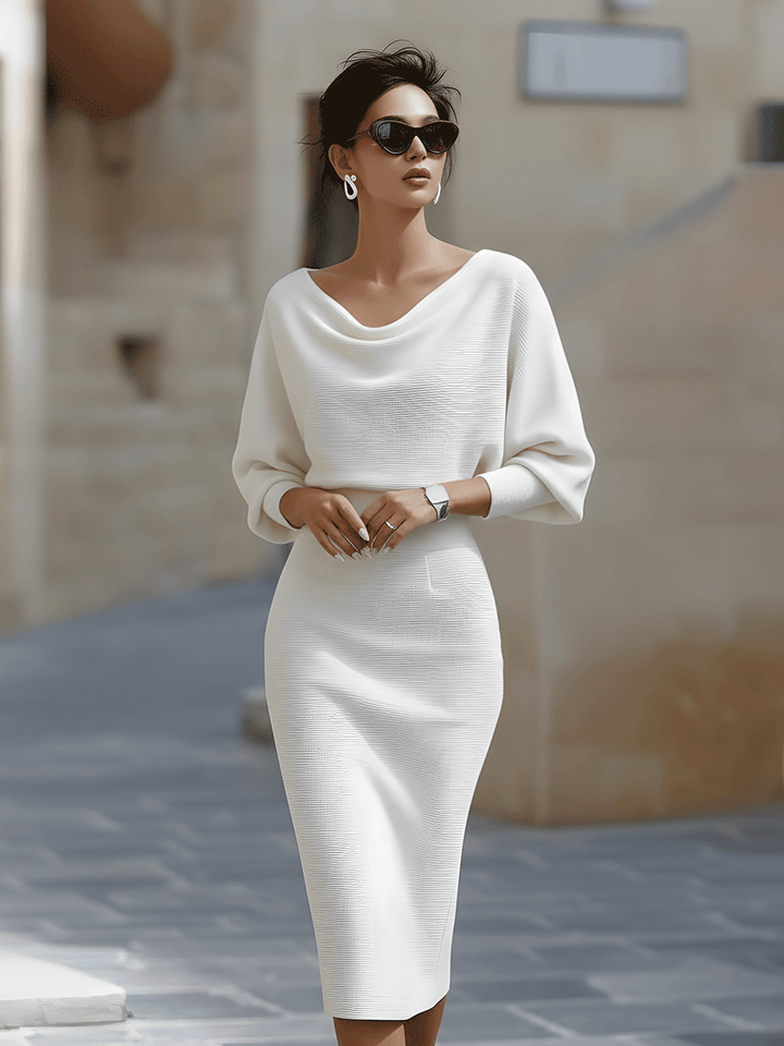 Violet & Grace | White Draped Batwing Midi Dress
