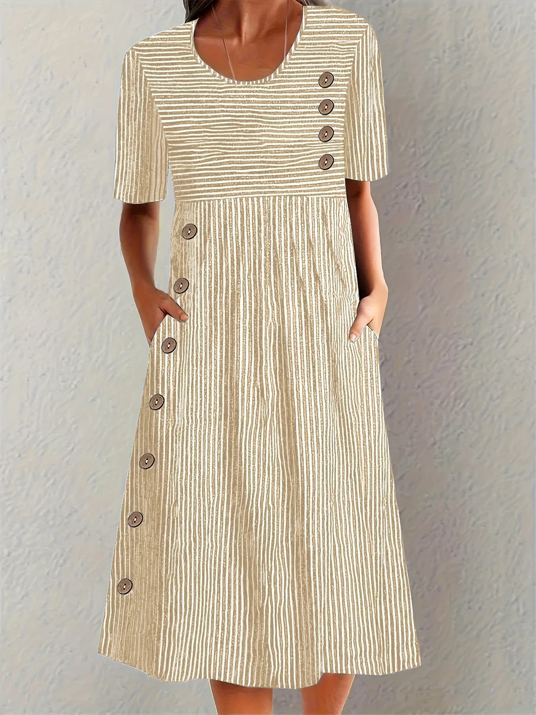 Marina™ | Striped Cotton-Blend Midi Dress