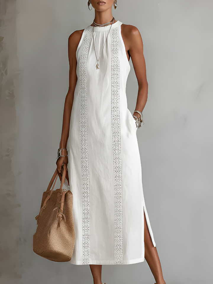 Alessandra™ | Elegant White Linen Maxi Dress