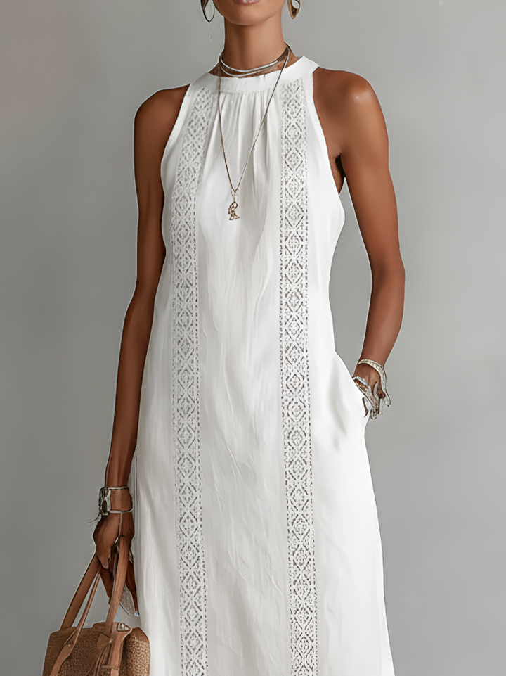Alessandra™ | Elegant White Linen Maxi Dress