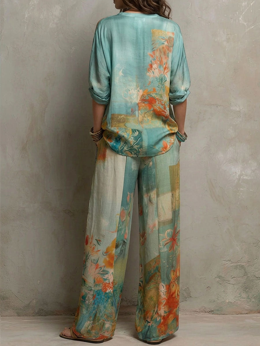 Chiara™ | Elegant Floral Wide-Leg Pants Set