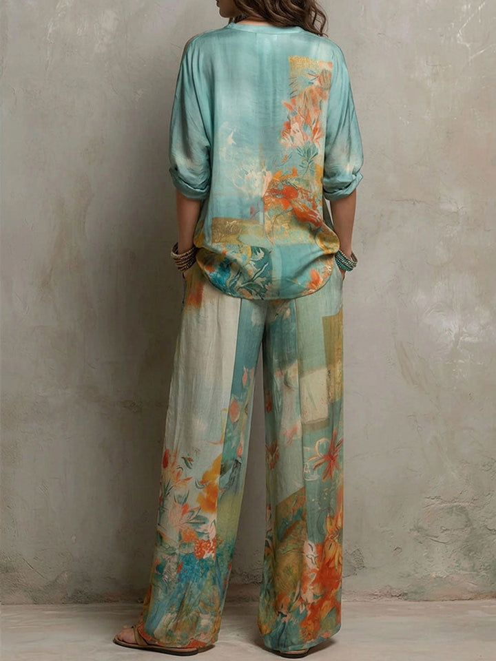 Chiara™ | Elegant Floral Wide-Leg Pants Set